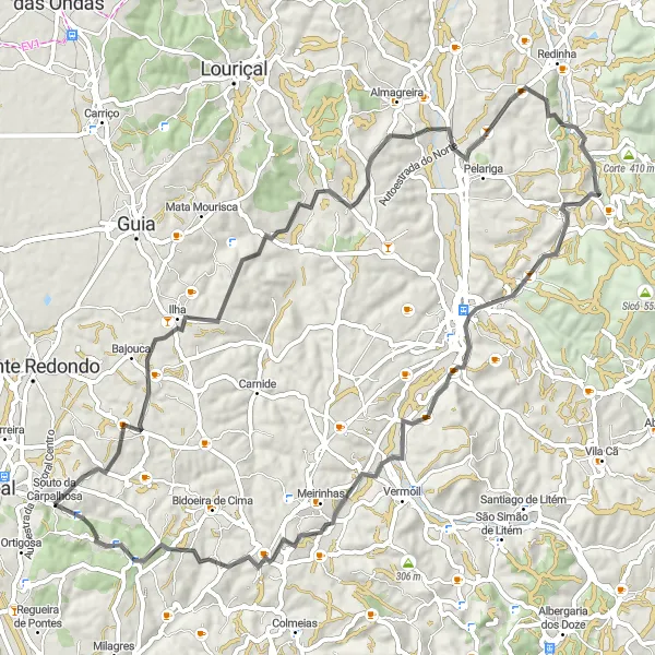 Miniatura do mapa de inspiração para ciclismo "Rota Cénica da Bajouca" em Centro (PT), Portugal. Gerado pelo planejador de rotas de ciclismo Tarmacs.app