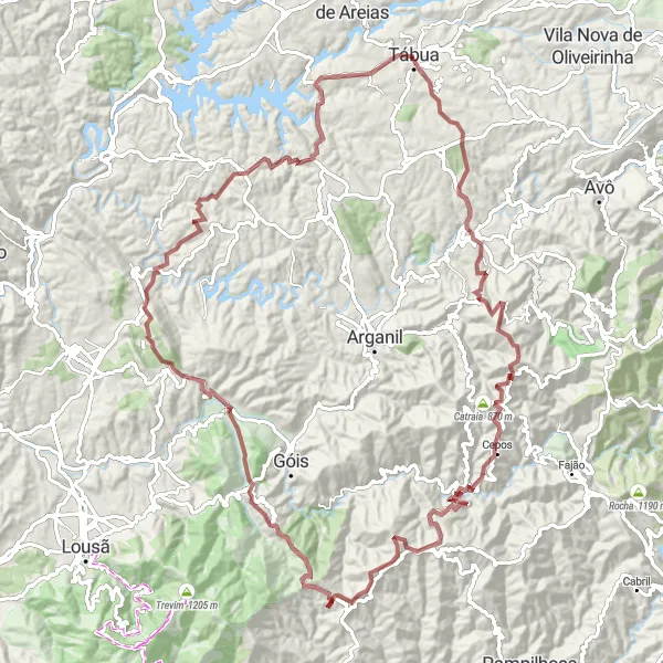 Map miniature of "Tábua - Gravel Cycling Route" cycling inspiration in Centro (PT), Portugal. Generated by Tarmacs.app cycling route planner