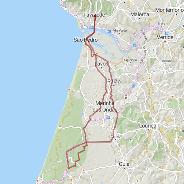 Miniatura do mapa de inspiração para ciclismo "Caminhos da Planície de Paião" em Centro (PT), Portugal. Gerado pelo planejador de rotas de ciclismo Tarmacs.app