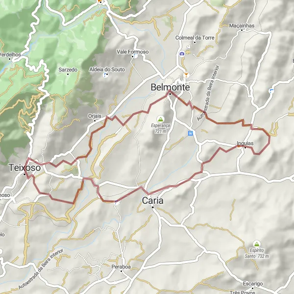 Map miniature of "Off-road Escapade near Teixoso" cycling inspiration in Centro (PT), Portugal. Generated by Tarmacs.app cycling route planner