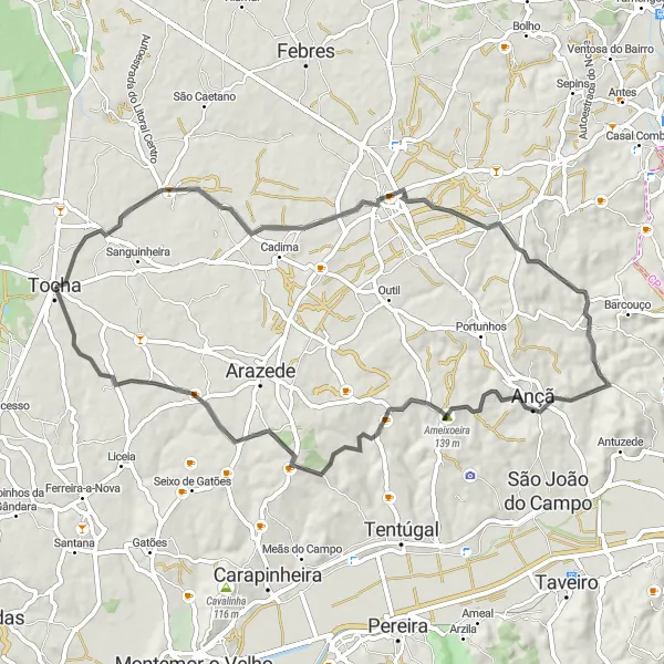 Map miniature of "Rediscovering Cantanhede" cycling inspiration in Centro (PT), Portugal. Generated by Tarmacs.app cycling route planner