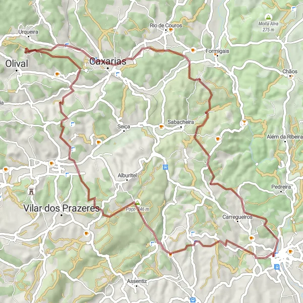 Map miniature of "Gravel Adventure to Urqueira and Caxarias" cycling inspiration in Centro (PT), Portugal. Generated by Tarmacs.app cycling route planner