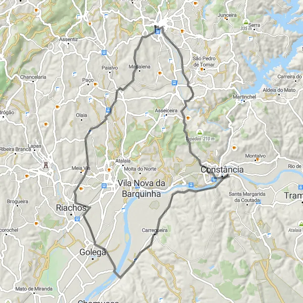 Miniatura do mapa de inspiração para ciclismo "Rota do Almourol e Riachos" em Centro (PT), Portugal. Gerado pelo planejador de rotas de ciclismo Tarmacs.app