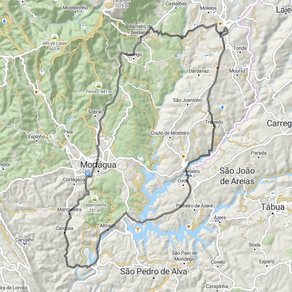 Miniatura do mapa de inspiração para ciclismo "Viagem pelo Interior de Santa Comba Dão" em Centro (PT), Portugal. Gerado pelo planejador de rotas de ciclismo Tarmacs.app