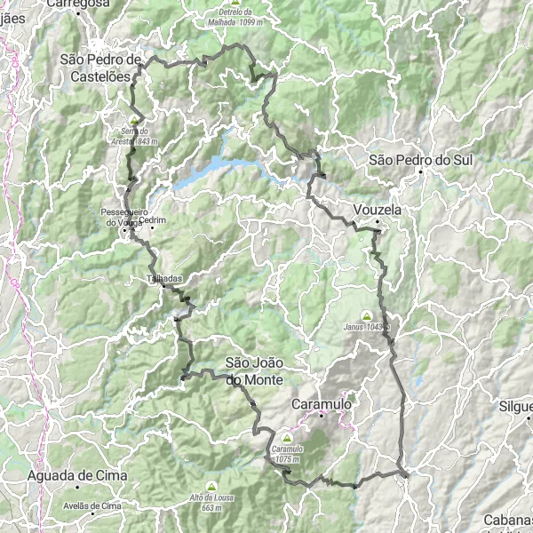 Miniatura do mapa de inspiração para ciclismo "Volta às Montanhas de Tondela" em Centro (PT), Portugal. Gerado pelo planejador de rotas de ciclismo Tarmacs.app