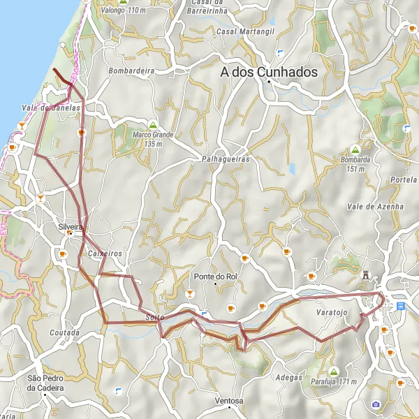 Miniatura do mapa de inspiração para ciclismo "Trilho do Castelo de Torres Vedras" em Centro (PT), Portugal. Gerado pelo planejador de rotas de ciclismo Tarmacs.app