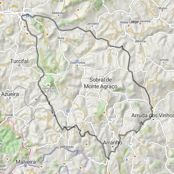 Miniatura do mapa de inspiração para ciclismo "Desafio das Colinas de Torres Vedras" em Centro (PT), Portugal. Gerado pelo planejador de rotas de ciclismo Tarmacs.app