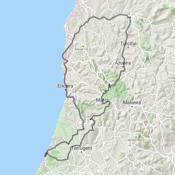 Miniatura do mapa de inspiração para ciclismo "Desafio das Colinas de Mafra" em Centro (PT), Portugal. Gerado pelo planejador de rotas de ciclismo Tarmacs.app