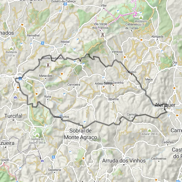 Miniatura do mapa de inspiração para ciclismo "Tour Cultural de Torres Vedras" em Centro (PT), Portugal. Gerado pelo planejador de rotas de ciclismo Tarmacs.app
