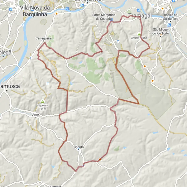 Miniatura do mapa de inspiração para ciclismo "Caminho Gravel até Tramagal" em Centro (PT), Portugal. Gerado pelo planejador de rotas de ciclismo Tarmacs.app