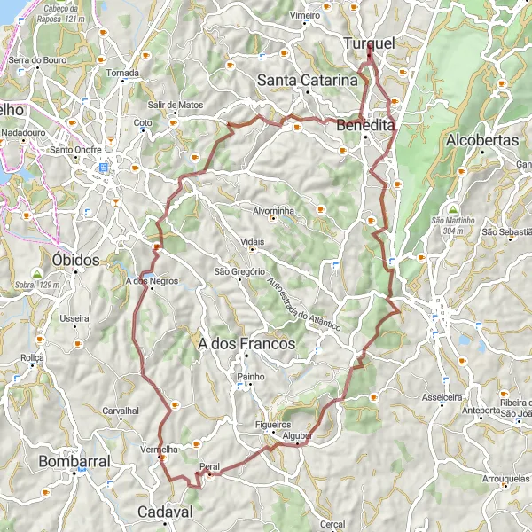 Miniatura do mapa de inspiração para ciclismo "Rota das Bulheiras e Peral" em Centro (PT), Portugal. Gerado pelo planejador de rotas de ciclismo Tarmacs.app