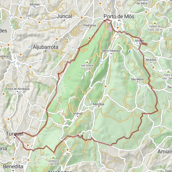 Map miniature of "Gravel Cycling Route from Turquel: Exploring Natural Landscapes" cycling inspiration in Centro (PT), Portugal. Generated by Tarmacs.app cycling route planner