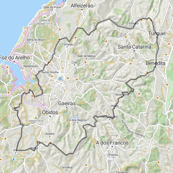 Miniatura do mapa de inspiração para ciclismo "Caminhos Rurais de Benedita" em Centro (PT), Portugal. Gerado pelo planejador de rotas de ciclismo Tarmacs.app