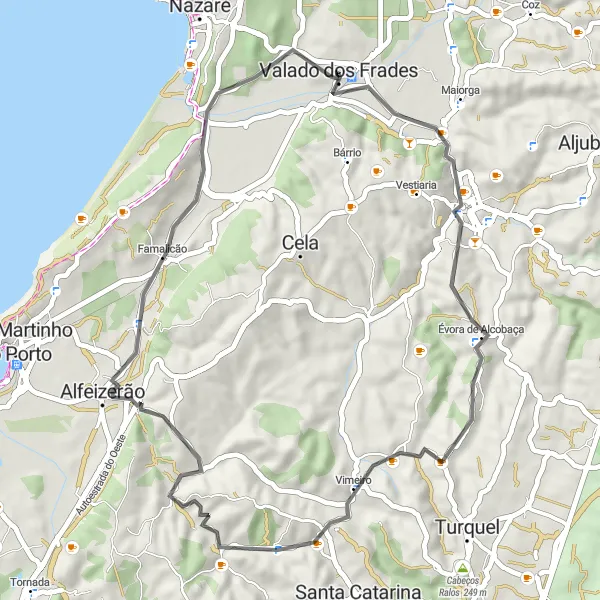 Miniatura do mapa de inspiração para ciclismo "Caminho Histórico de Évora de Alcobaça" em Centro (PT), Portugal. Gerado pelo planejador de rotas de ciclismo Tarmacs.app