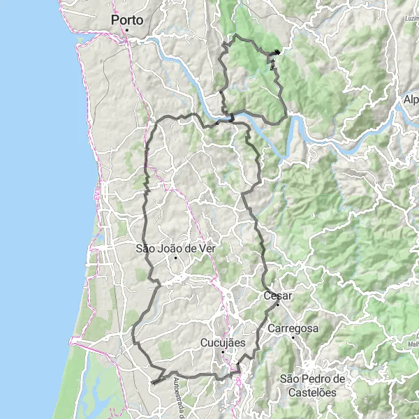 Miniatura do mapa de inspiração para ciclismo "Caminho das Montanhas" em Centro (PT), Portugal. Gerado pelo planejador de rotas de ciclismo Tarmacs.app