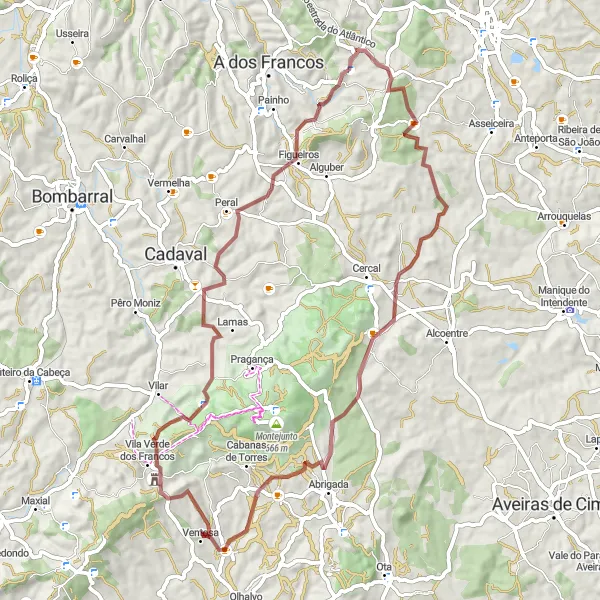 Miniatura do mapa de inspiração para ciclismo "Rota dos vales e montanhas" em Centro (PT), Portugal. Gerado pelo planejador de rotas de ciclismo Tarmacs.app