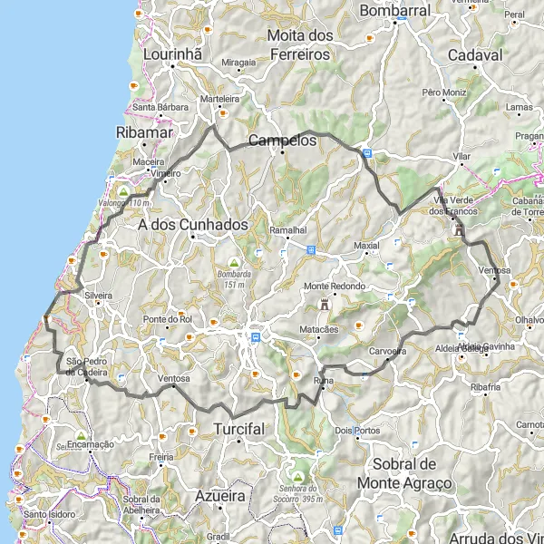 Miniatura do mapa de inspiração para ciclismo "Rota de Estrada Ventosa 1" em Centro (PT), Portugal. Gerado pelo planejador de rotas de ciclismo Tarmacs.app