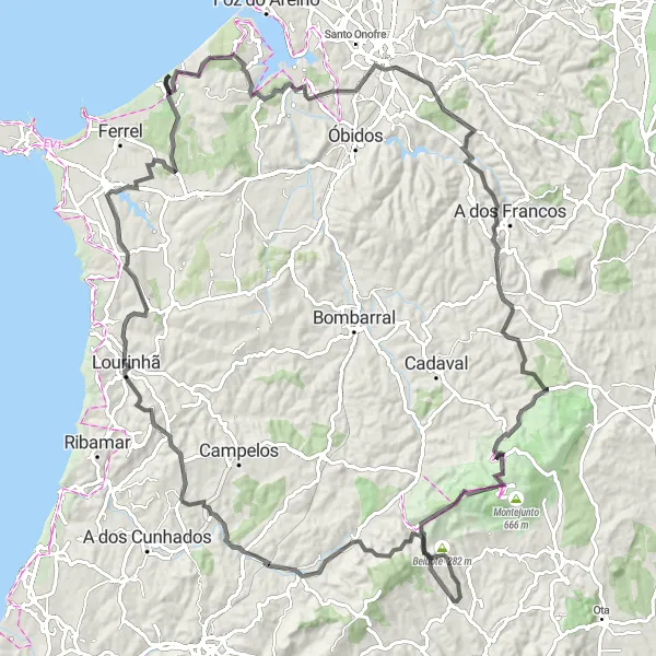 Miniatura do mapa de inspiração para ciclismo "Exploração Cultural e Natural de 127 km de Ciclismo de Estrada" em Centro (PT), Portugal. Gerado pelo planejador de rotas de ciclismo Tarmacs.app