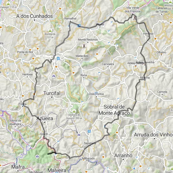 Miniatura do mapa de inspiração para ciclismo "Desafio das colinas e planaltos" em Centro (PT), Portugal. Gerado pelo planejador de rotas de ciclismo Tarmacs.app