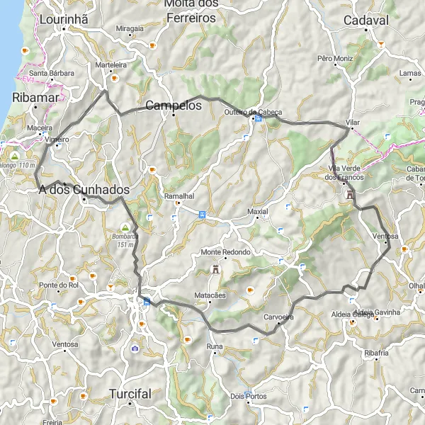 Miniatura do mapa de inspiração para ciclismo "Volta pelas aldeias e vinhas" em Centro (PT), Portugal. Gerado pelo planejador de rotas de ciclismo Tarmacs.app
