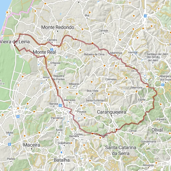 Miniatura do mapa de inspiração para ciclismo "Trilho da Natureza" em Centro (PT), Portugal. Gerado pelo planejador de rotas de ciclismo Tarmacs.app