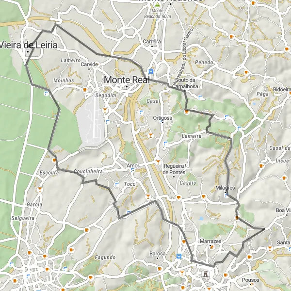 Map miniature of "Souto da Carpalhosa Scenic Road Ride" cycling inspiration in Centro (PT), Portugal. Generated by Tarmacs.app cycling route planner