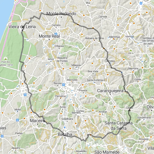 Miniatura do mapa de inspiração para ciclismo "Rota Cultural e Paisagística" em Centro (PT), Portugal. Gerado pelo planejador de rotas de ciclismo Tarmacs.app