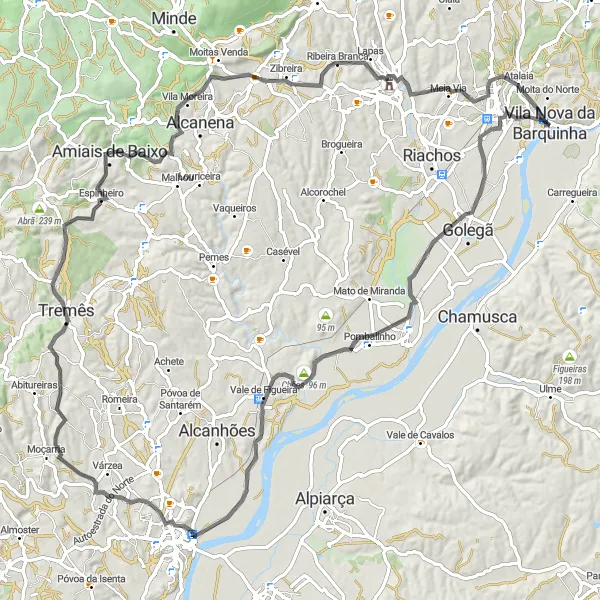 Map miniature of "Tour of Azinhaga and Miradouro Portas do Sol" cycling inspiration in Centro (PT), Portugal. Generated by Tarmacs.app cycling route planner