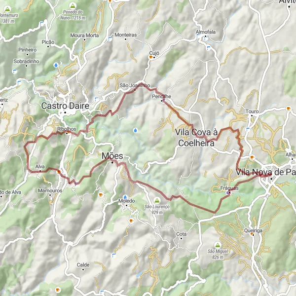 Miniatura do mapa de inspiração para ciclismo "Rota Aventurosa de 66km por Gravel" em Centro (PT), Portugal. Gerado pelo planejador de rotas de ciclismo Tarmacs.app