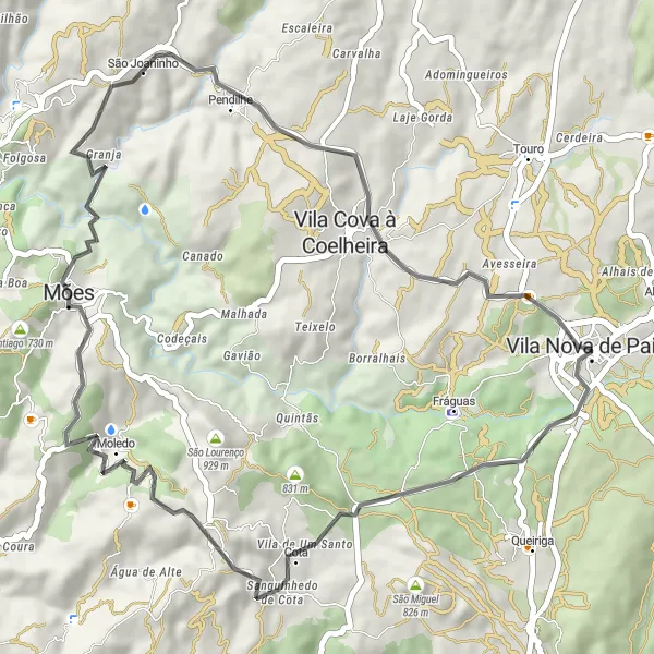 Miniatura do mapa de inspiração para ciclismo "Rota Desafiadora de 52km por Estrada" em Centro (PT), Portugal. Gerado pelo planejador de rotas de ciclismo Tarmacs.app