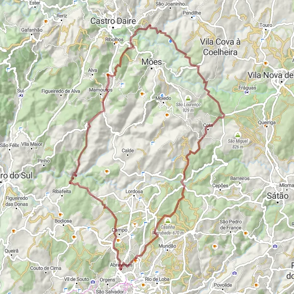 Miniatura do mapa de inspiração para ciclismo "Rota dos Vinhedos" em Centro (PT), Portugal. Gerado pelo planejador de rotas de ciclismo Tarmacs.app