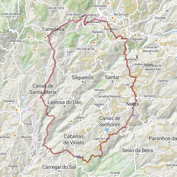 Miniatura do mapa de inspiração para ciclismo "Rota Alcafache e Canas de Santa Maria" em Centro (PT), Portugal. Gerado pelo planejador de rotas de ciclismo Tarmacs.app