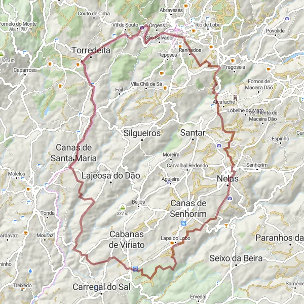 Map miniature of "Gravel Expedition: Alcafache to Torredeita" cycling inspiration in Centro (PT), Portugal. Generated by Tarmacs.app cycling route planner