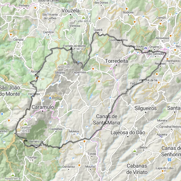 Miniatura do mapa de inspiração para ciclismo "Rota Campestre de Viseu" em Centro (PT), Portugal. Gerado pelo planejador de rotas de ciclismo Tarmacs.app