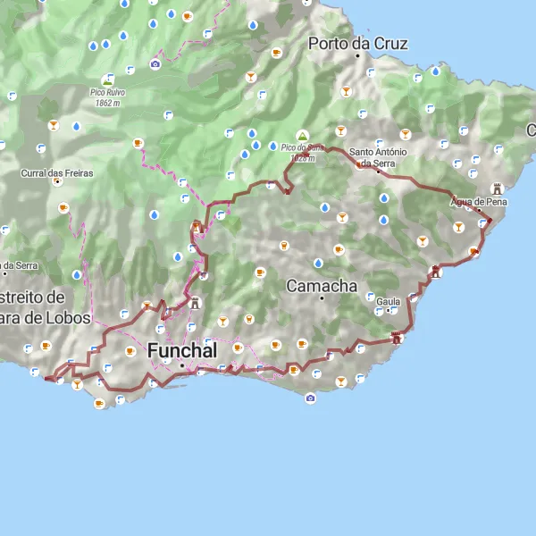 Miniatura do mapa de inspiração para ciclismo "Trilho de Santa Cruz" em Região Autónoma da Madeira, Portugal. Gerado pelo planejador de rotas de ciclismo Tarmacs.app