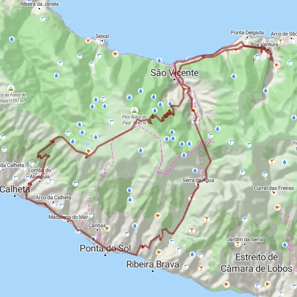 Miniatura do mapa de inspiração para ciclismo "Rota da Gravel da Calheta ao Paul da Serra" em Região Autónoma da Madeira, Portugal. Gerado pelo planejador de rotas de ciclismo Tarmacs.app