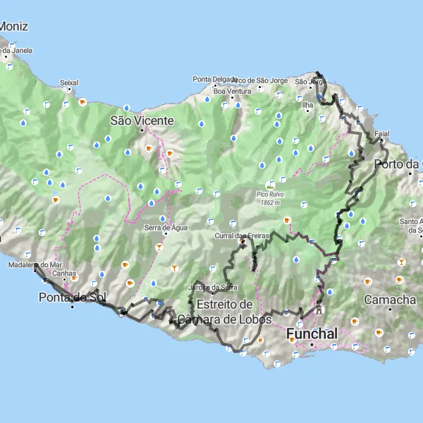 Miniatura do mapa de inspiração para ciclismo "Desafio de Ciclismo pela Montanha" em Região Autónoma da Madeira, Portugal. Gerado pelo planejador de rotas de ciclismo Tarmacs.app