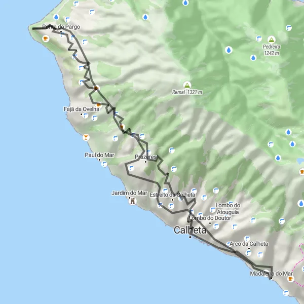 Miniatura do mapa de inspiração para ciclismo "Exploração de Belezas Costeiras" em Região Autónoma da Madeira, Portugal. Gerado pelo planejador de rotas de ciclismo Tarmacs.app
