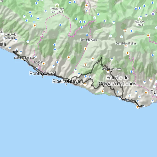 Miniatura do mapa de inspiração para ciclismo "Rota de Ciclismo pela Costa Sul" em Região Autónoma da Madeira, Portugal. Gerado pelo planejador de rotas de ciclismo Tarmacs.app