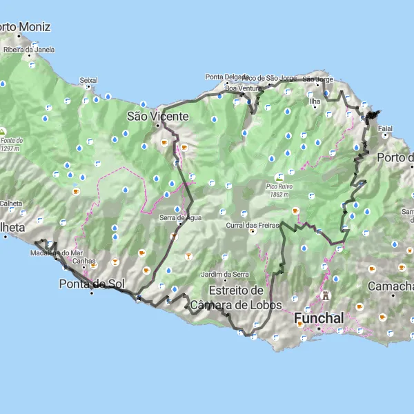 Miniatura do mapa de inspiração para ciclismo "Desafio Épico até Ribeiro Frio" em Região Autónoma da Madeira, Portugal. Gerado pelo planejador de rotas de ciclismo Tarmacs.app