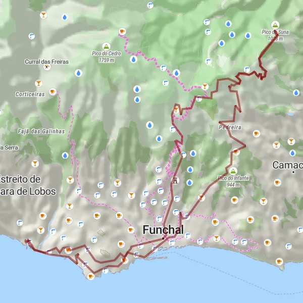 Miniatura do mapa de inspiração para ciclismo "Rota de Ciclismo de Gravel de 57km com Vista para o Oceano" em Região Autónoma da Madeira, Portugal. Gerado pelo planejador de rotas de ciclismo Tarmacs.app