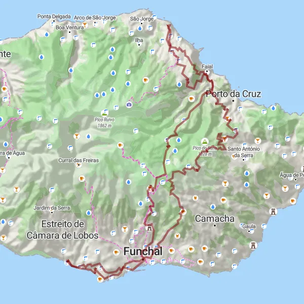Miniatura do mapa de inspiração para ciclismo "Trilhas de Cascalho até Doca do Cavacas" em Região Autónoma da Madeira, Portugal. Gerado pelo planejador de rotas de ciclismo Tarmacs.app