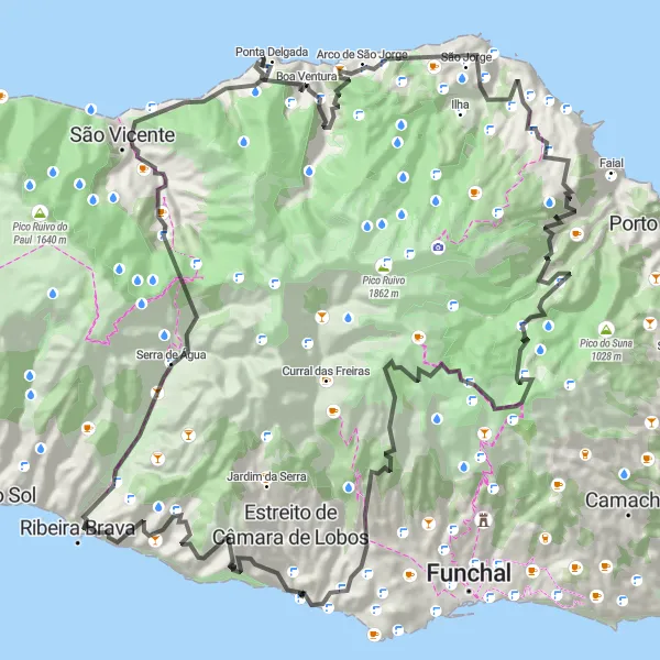 Miniatura do mapa de inspiração para ciclismo "Rota de Ciclismo de Estrada de 105km com Destaques Naturais" em Região Autónoma da Madeira, Portugal. Gerado pelo planejador de rotas de ciclismo Tarmacs.app