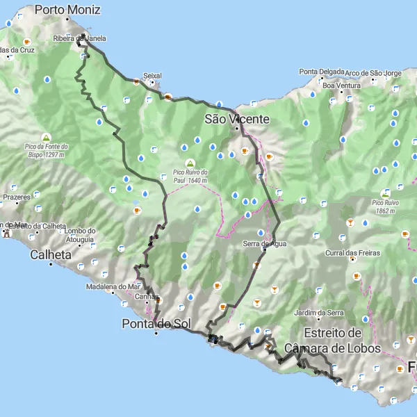 Miniatura do mapa de inspiração para ciclismo "Ciclismo Aventura até Faja dos Padres" em Região Autónoma da Madeira, Portugal. Gerado pelo planejador de rotas de ciclismo Tarmacs.app