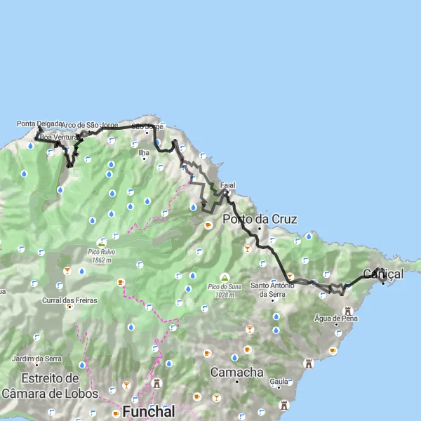 Miniatura do mapa de inspiração para ciclismo "Rota da Levada Nova e Miradouros" em Região Autónoma da Madeira, Portugal. Gerado pelo planejador de rotas de ciclismo Tarmacs.app