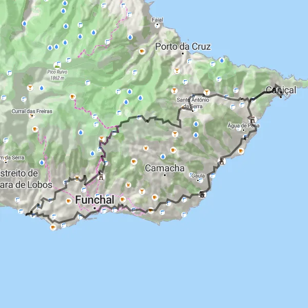 Miniatura do mapa de inspiração para ciclismo "Rota do Pico do Facho e Marmeleiros" em Região Autónoma da Madeira, Portugal. Gerado pelo planejador de rotas de ciclismo Tarmacs.app