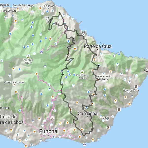 Miniatura do mapa de inspiração para ciclismo "Desafio da Montanha" em Região Autónoma da Madeira, Portugal. Gerado pelo planejador de rotas de ciclismo Tarmacs.app