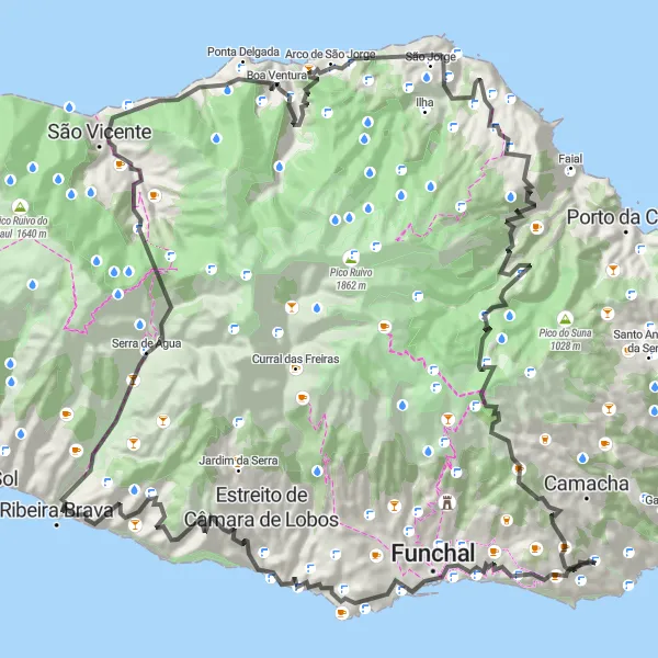 Miniatura do mapa de inspiração para ciclismo "Costa Azul" em Região Autónoma da Madeira, Portugal. Gerado pelo planejador de rotas de ciclismo Tarmacs.app