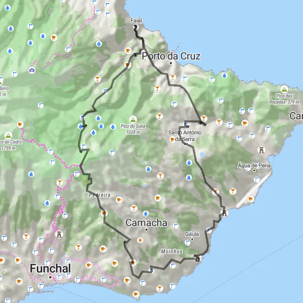 Miniatura do mapa de inspiração para ciclismo "Exploração Rápida da Ilha em 55km" em Região Autónoma da Madeira, Portugal. Gerado pelo planejador de rotas de ciclismo Tarmacs.app