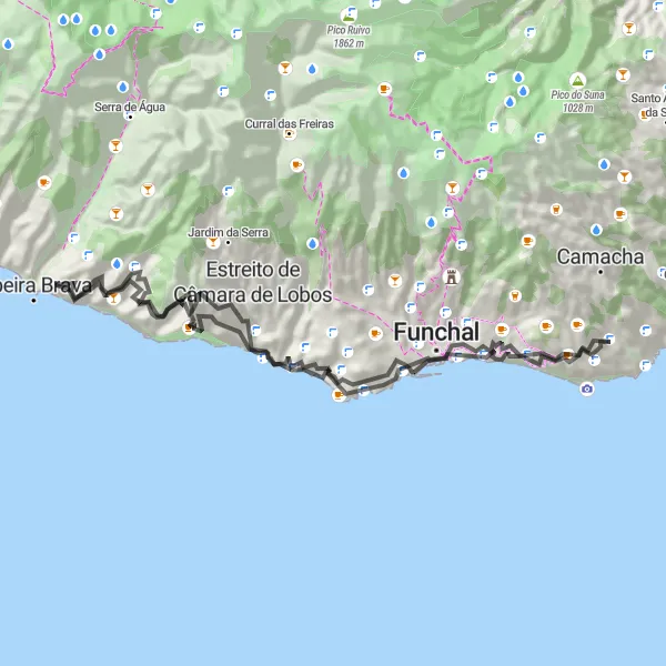Miniatura do mapa de inspiração para ciclismo "Rota de Ciclismo de Estrada de Caniço" em Região Autónoma da Madeira, Portugal. Gerado pelo planejador de rotas de ciclismo Tarmacs.app